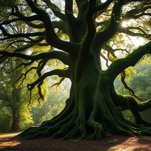 Image haute résolution d'un arbre centenaire dans la Forêt de Brocéliande