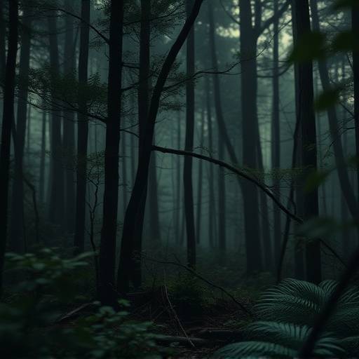 Image miniature d'une forêt dense avec une lumière mystérieuse