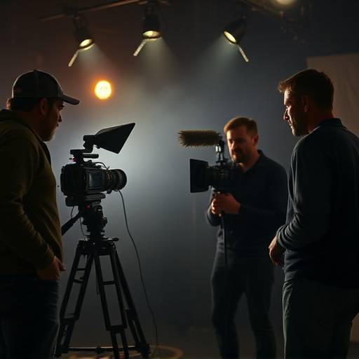 Photo d'un réalisateur et son équipe sur un lieu de tournage