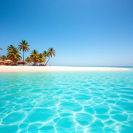Plage de sable blanc avec des eaux turquoises et des palmiers