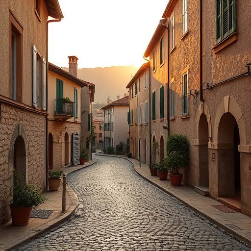 Rue pavée sinueuse d'un village médiéval en Provence
