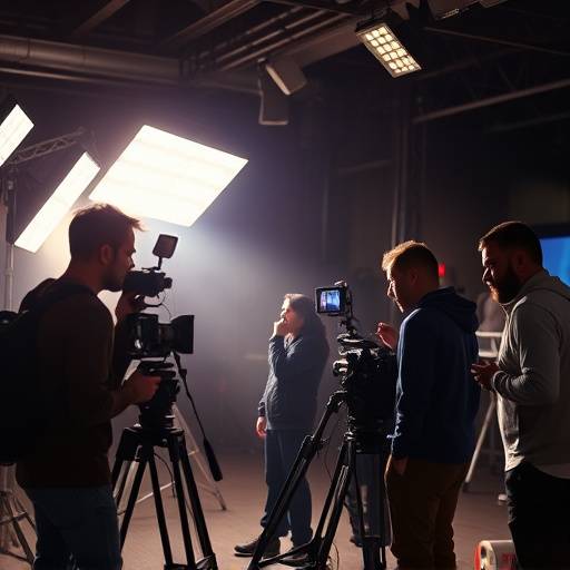 Équipe de tournage travaillant sur un plateau